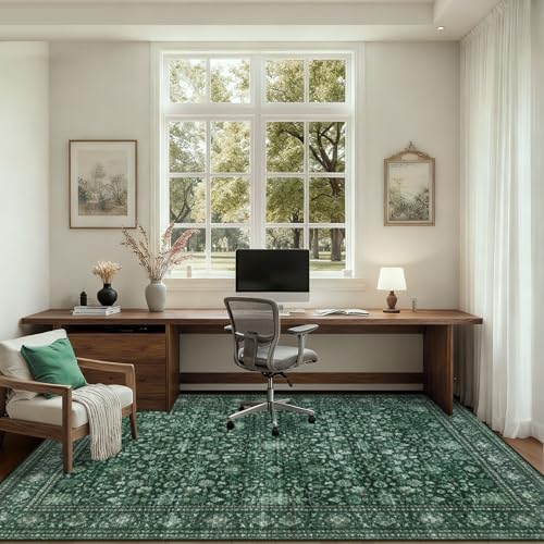 5x7 Area Rugs Living Room: Washable Rug for Bedroom Deep Green