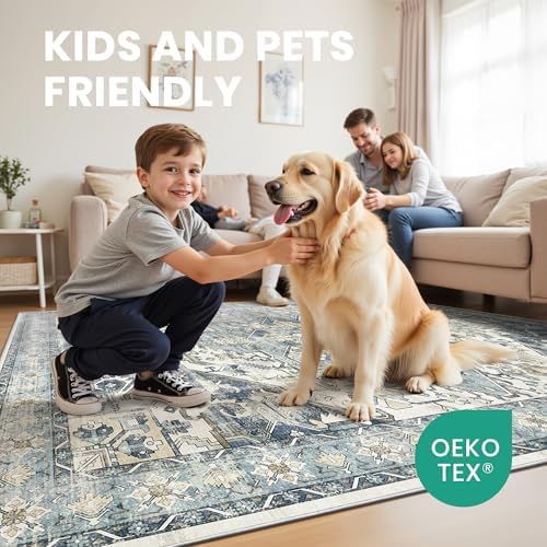 zesthome 5x7 Area Rugs for Living Room,Large Washable Rug,Blue
