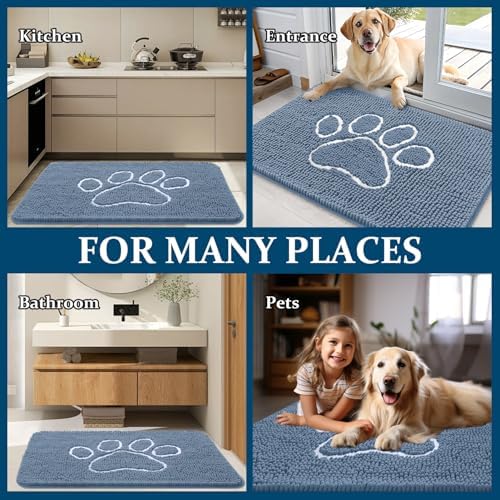 OLANLY Dog Door Mat for Muddy Paws 32x20, Paw Print Design Chenille Mud Mat