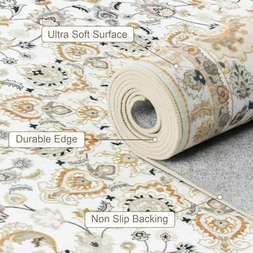 2x3 Area Rugs Living Room: Washable Vintage Rug for Bedroom Beige