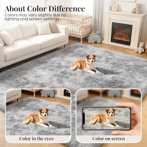 PLHXFR 10x14Area Rugs Living Room: Fluffy Bedroom Shag Rug Light Grey