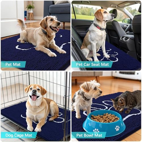 OLANLY Dog Door Mat for Muddy Paws 32x20, Paw Print Design Chenille Mud Mat