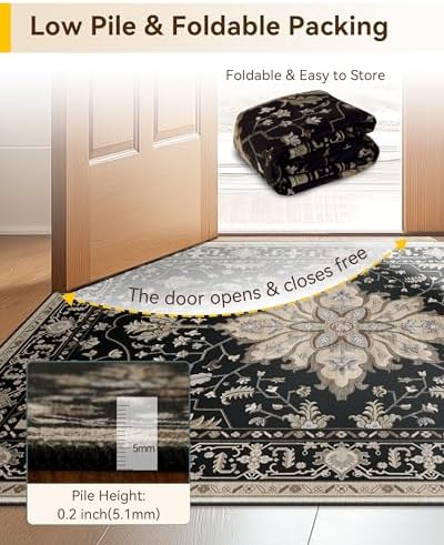 RELEANY Washable Area Rug, Large 10'x14', Black/Neutral