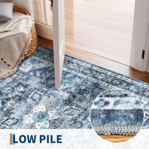 GarveeHome Washable Rug Runner 2x8 Vintage Runners for Hallways Blue