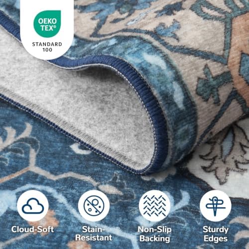Lessymo Area Rugs 9 x 12 for Living Room,Large Washable Carpet Blue Brown
