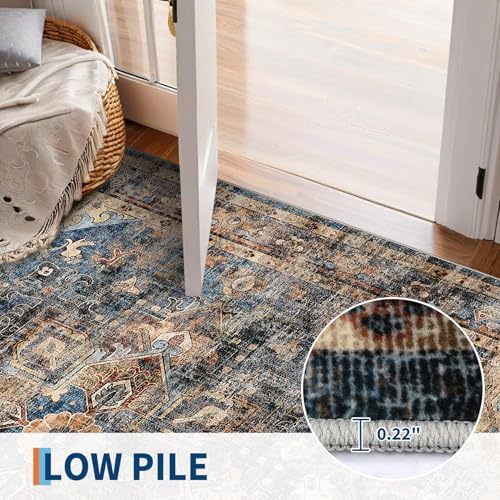 GarveeHome Washable Rug Runner 2x10 Vintage Runners for Hallways Blue&Brown