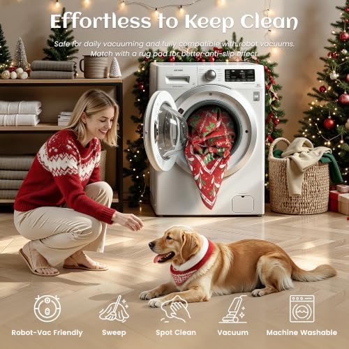 Red Christmas Area Rug 6x9 for Living Room, Bedroom, Playroom, Nursery Indoor Christmas Decorations Machine Washable Low Pile with Non-Slip Backing (Xmas Red)