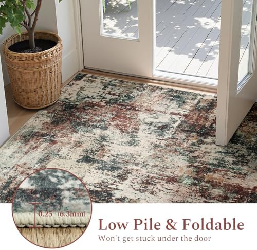 Rugflix 9x12 Area Rugs for Living Room, Washable Rust Brown Green Large Rug
