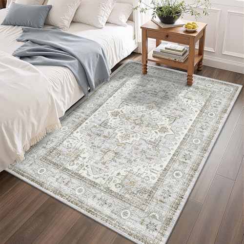 befbee Area Rugs for Living Room 3x5, Boho Non Slip Low Pile Carpet Blue
