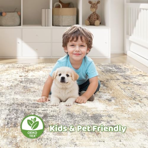 LOONGRUG 12x15 Area Rug Washable Large Neutral Modern Living Room Rugs