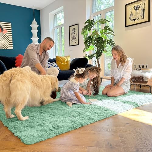 OLANLY 2x8 Machine Washable Runner Rugs for Hallway, Soft Fluffy Shaggy Bedside Rugs for Bedroom, Living Room, Indoor Floor Carpet for Kids Girls Boys, Nursery Rooms, Home Decor Aesthetic, Mint Green
