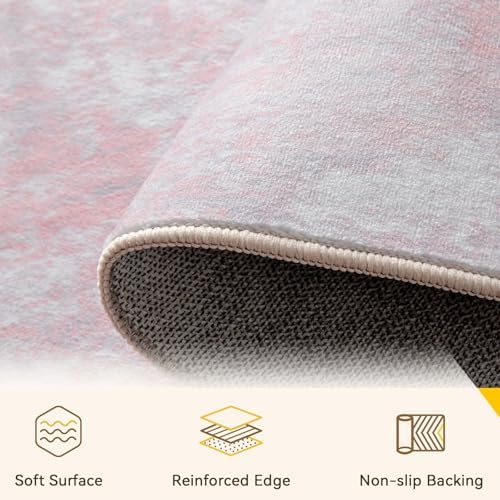 RELEANY Washable Runner 2'x6' Abstract Area Rug for Hallway Gray Pink