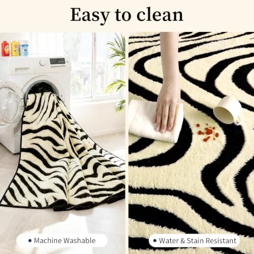 YIHOUSE Zebra Round Rugs 5ft: Modern Washable Non-Slip Area Rug