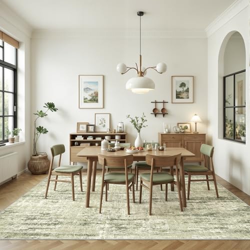 Valenrug 9x12 Area Rug, Large Abstract Washable Rugs for Living Room Green