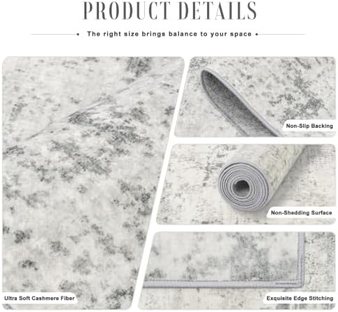 3x8 Washable Runner Rug:Modern Abstract Kitchen Soft Carpet Gray