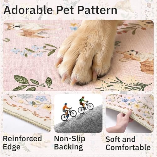 Soalmost Dog 6x9 Pink Area Rugs for Baby Girl Nursery, Washable Soft Rug