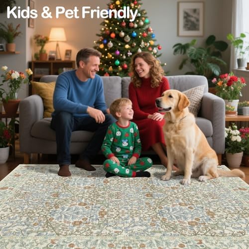 2x3 Area Rug Washable Entry Rug Soft Carpet (Beige Blue)
