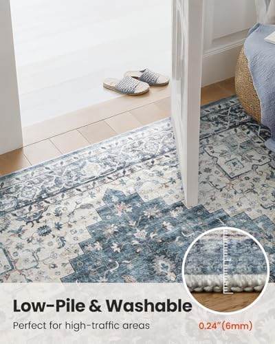 Amada 3x5 Washable Area Rug for Bedroom, Blue, Vintage Pattern