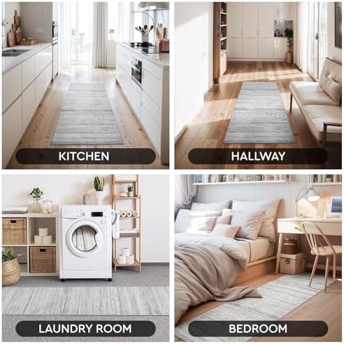 2x10 Runner Rug Machine Washable Non Slip Area Rug Distressed Neutral Moroccan Boho Rug Ultra Soft Floor Runners for Hallways for Entryway Laundry Room Kitchen, Grey