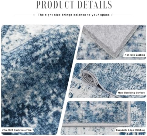 8x10 Area Rug Living Room: Modern Washable Indoor Soft Carpet Blue
