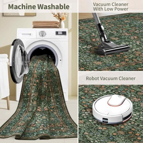 Rugxara Green Floral 3x5 Rug for Entryway Bedroom Washable Area Rugs Carpet