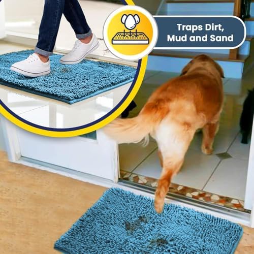 Muddy Mat® | Super Water Absorbent Door Mat Indoor, Microfiber Quick Dry Chenille Entryway Rug, Slip Resistant Front Door Mat, Indoor Mats for Entryway, Machine Washable Pet Rug, Sky Blue 3ft x 3ft