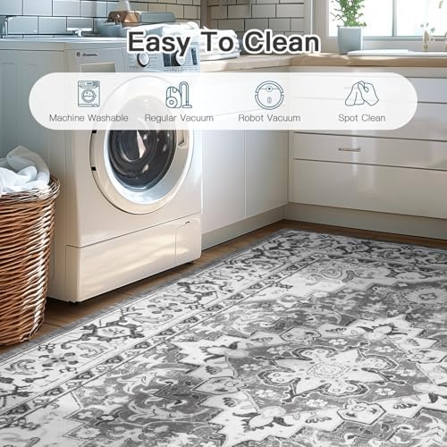 Lofus 2x6 Hallway Kitchen Washable Runner Rug, Boho Entry Long Carpet Grey