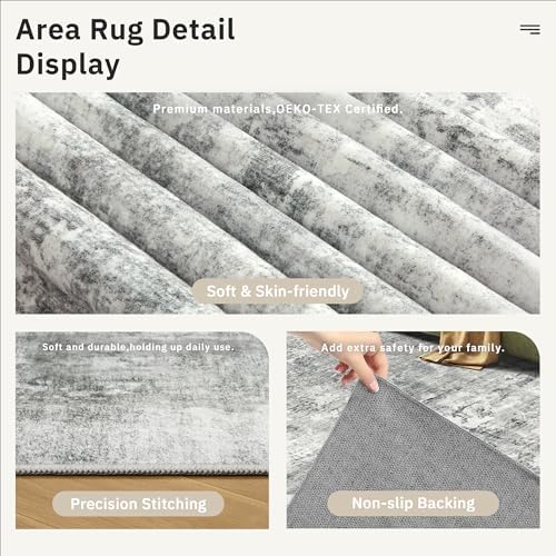 Soalmost Abstract Rug 8x10 Large Living Room Area Rugs Washable Gray/White