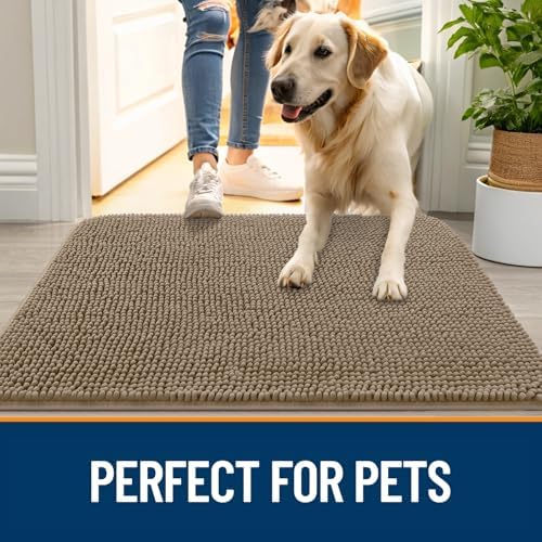 OLANLY Dog Door Mat for Muddy Paws 48x30, Super Absorbent Chenille Mud Mat