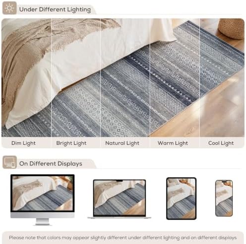 Nakagishi Boho 2x6 Runner Rug Machine Washable Rugs Non Slip Denim Blue