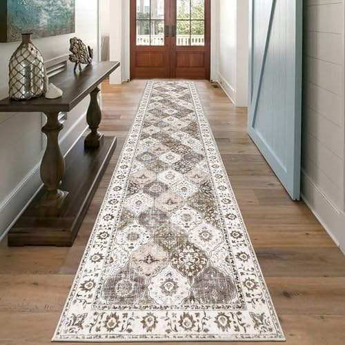 HEBE Hallway Runner Rug 2'x10' Washable Vintage Distressed Area Rugs Non Slip Laundry Rug Runner Boho Floor Carpet Runners for Hallways Entryway Laundry Room Kitchen Bathroom