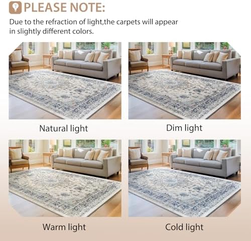 BESTSWEETIE Washable Boho 2x6 Runner Rug, No Pile, Living Room, Beige Blue