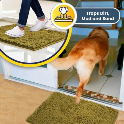 Muddy Mat® | Super Water Absorbent Door Mat Indoor, Microfiber Quick Dry Chenille Entryway Rug, Slip Resistant Front Door Mat, Indoor Mats for Entryway, Machine Washable Pet Rug, Mustard 32" x 40"