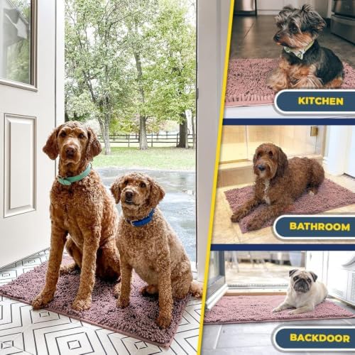 Muddy Mat® | Super Water Absorbent Door Mat Indoor, Microfiber Quick Dry Chenille Entryway Rug, Slip Resistant Front Door Mat, Indoor Mats for Entryway, Machine Washable Pet Rug, Blush Pink 19" x 30"