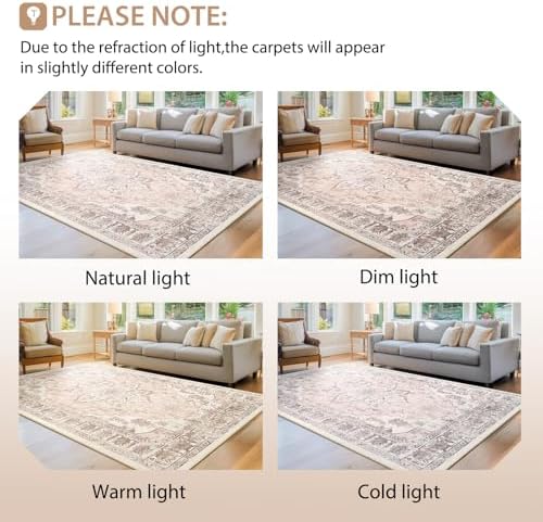 BESTSWEETIE Washable Boho 2x6 Runner Rug for Living Room, Pink Beige Grey