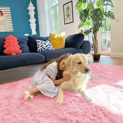 OLANLY 5x8 Machine Washable Large Area Rugs for Living Room, Bedroom, Soft Fluffy Shaggy Bedside Rug, Indoor Floor Carpet for Kids Girls and Boys, Dorms, Nursery, Home Decor Aesthetic, Pink