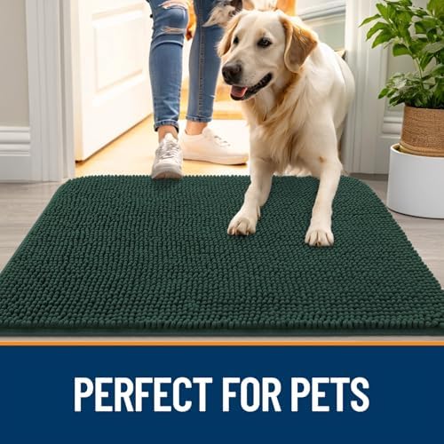 OLANLY Dog Door Mat for Muddy Paws 47x24, Super Absorbent Chenille Mud Mat
