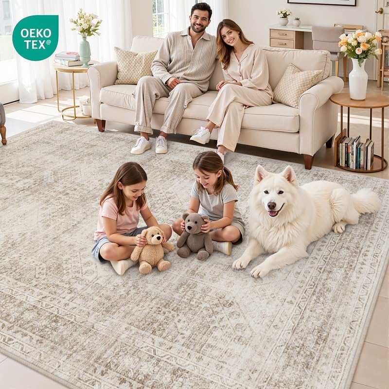 Area Rugs 9x12 Living Room: Bedroom Neutral Washable Carpet Brown