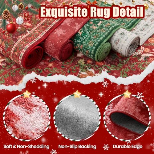2x12 Christmas Runner Rug for Hallway,Washable Kitchen Rugs,Red