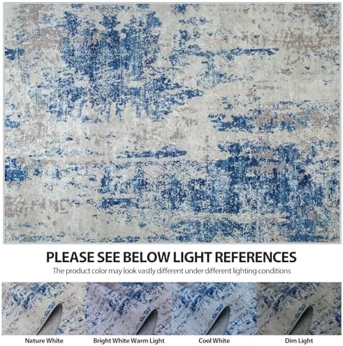 5x7 Area Rugs for Living Room Washable Bedroom Dining Room Blue Grey White