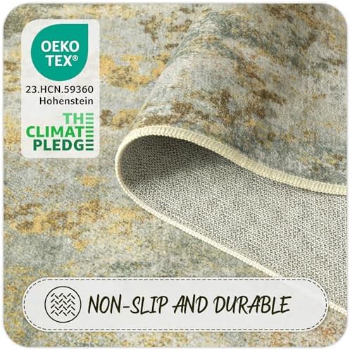 Entryway Rug 2x3 Green Door Mat Indoor Entrance 24x36, Washable Small Throw Rugs for Kitchen Floor, Entry, Front Door, Bedside, Non-Slip Low Pile Stain & Fade Resistant, Abstract Sage Green
