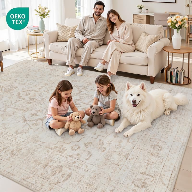 8x10 Area Rugs Living Room: Bedroom Washable Carpet Warm Beige