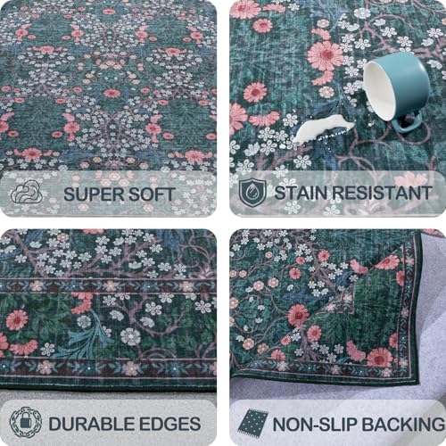 Area Rug for Living Room 10x12 Washable Soft Carpet (Green)