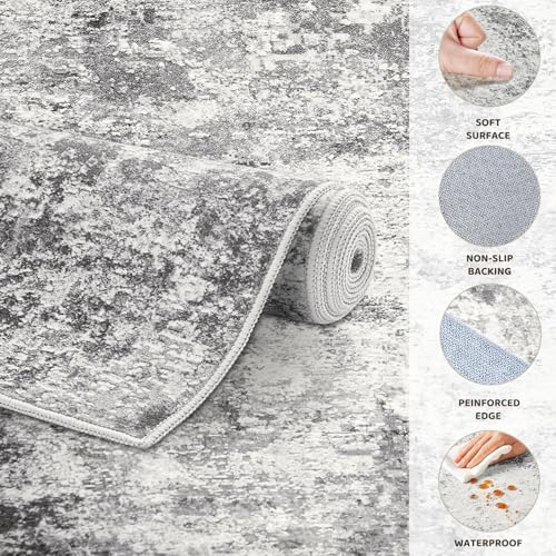UERMEI 10ft Round Area Rug Living Room Rugs - 10x10 Washable Large Neutral Modern Abstract Soft Thin Rug Indoor Floor No Slip Rug Carpet for Bedroom Under Dining Table Home Office Decor - Grey