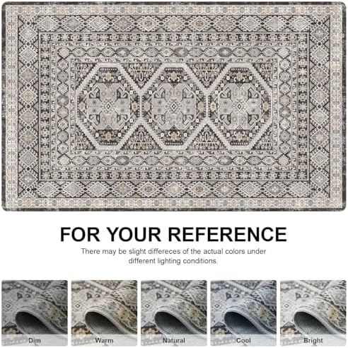 2x3 Area Rug Washable Vintage: Non Slip Throw Rugs for Entryway Floor Black