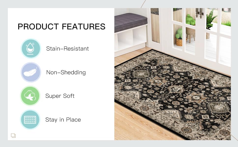 Washable Hallway Runner Rug 3x14: Non Slip Runner Rugs with Rubber Backing