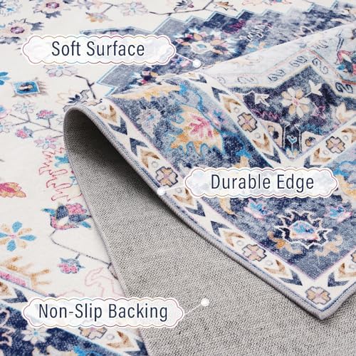 Amearea Vintage Design Area Rugs for Living Room, 4x6 Blue Bedroom Rug