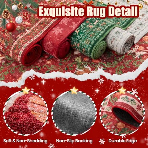 2x8 Christmas Runner Rug for Hallway,Washable Kitchen Rug,Red