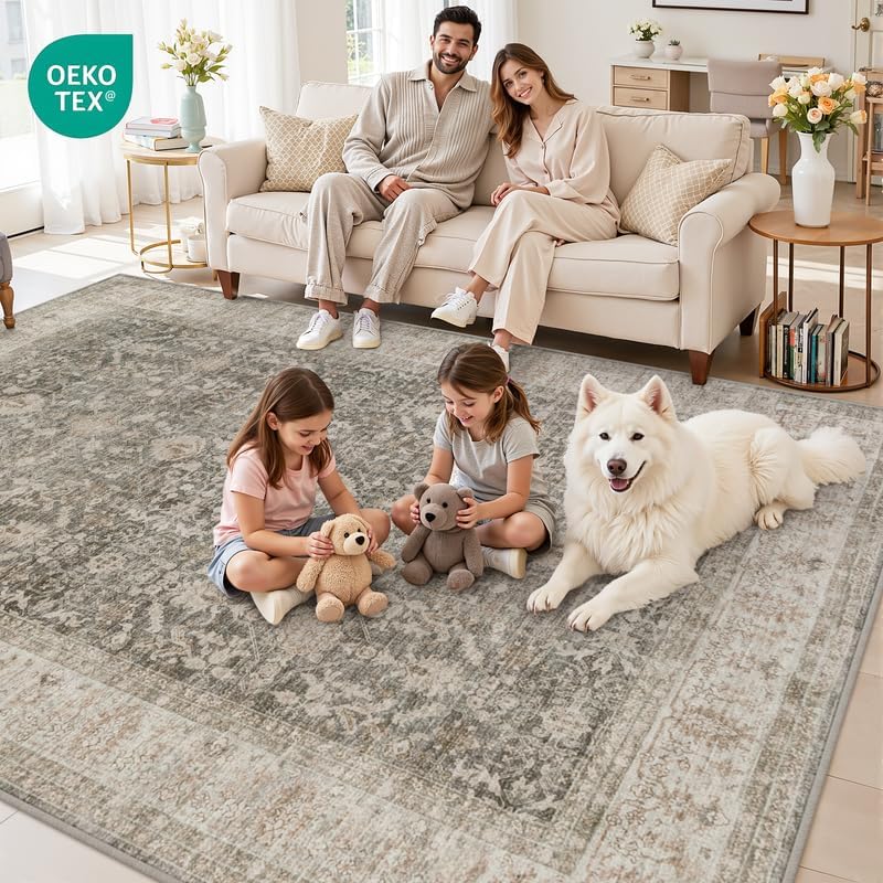 8x10 Area Rugs Living Room: Bedroom Washable Carpet Warm Taupe