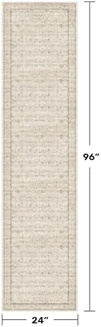 Washable 2x8 Runner Rugs for Hallway Non Slip, Stain Resistant Farmhouse Kitchen Rugs, Geometric Floral Indoor Floor Mats for Entryway, Vintage Beige Home Décor, Low Pile & Soft Carpet